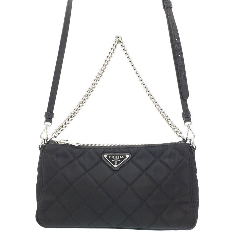 Prada Tessuto Impuntu Quilted Chain Shoulder Bag Black